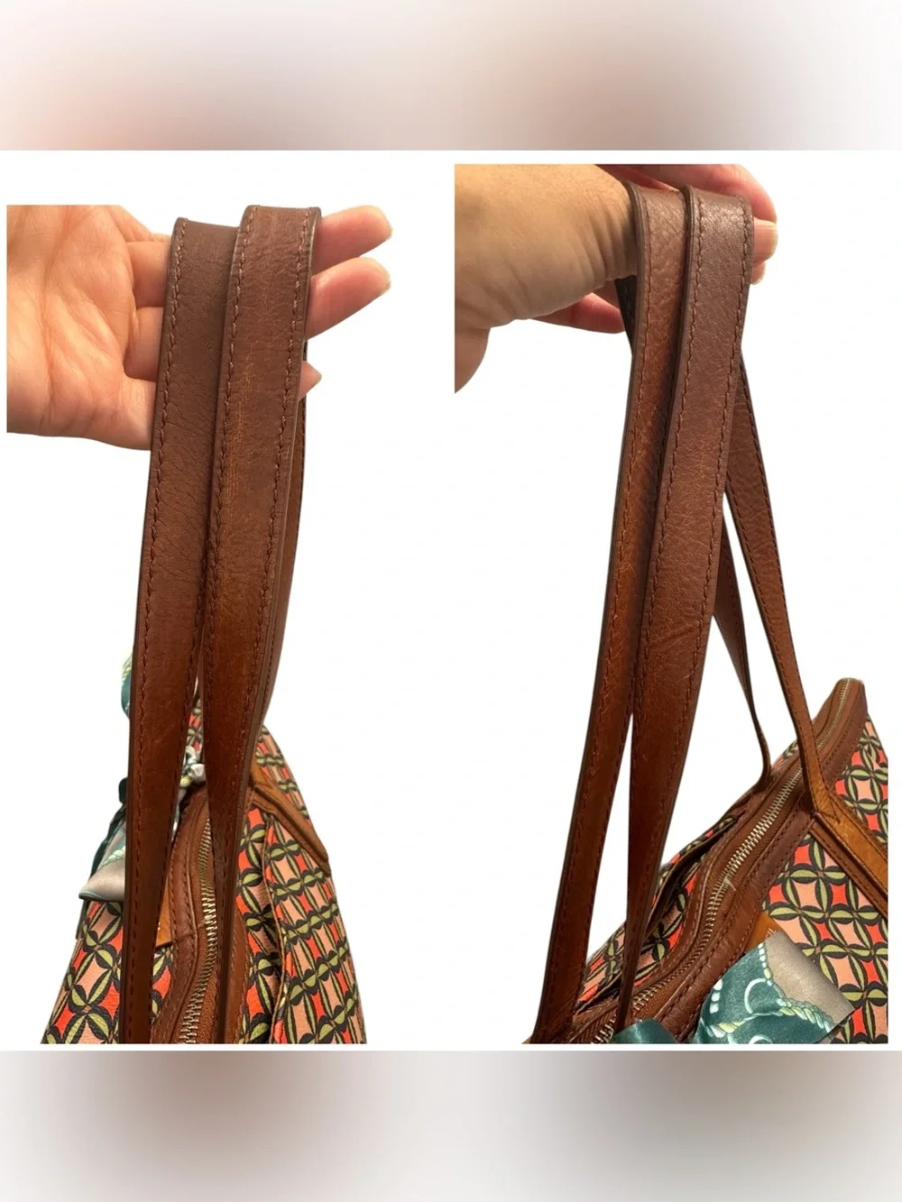 Fossil Sydney Tote Coated Leather Geometric Design Minimalist Large Tote Bag